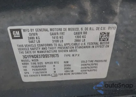 2013 Cadillac Srx Performance Collection z USA, uszkodzony, nr VIN 3GYFNDE37DS578675